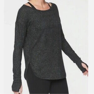 ATHLETA Lombard Heather Grey Atheleisure Curved Hem Comfy Longsleeve Top